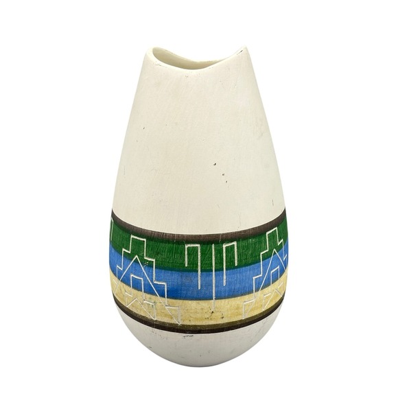 Handmade Ceramic Vase Native American Inspired Southwestern Geometric Design